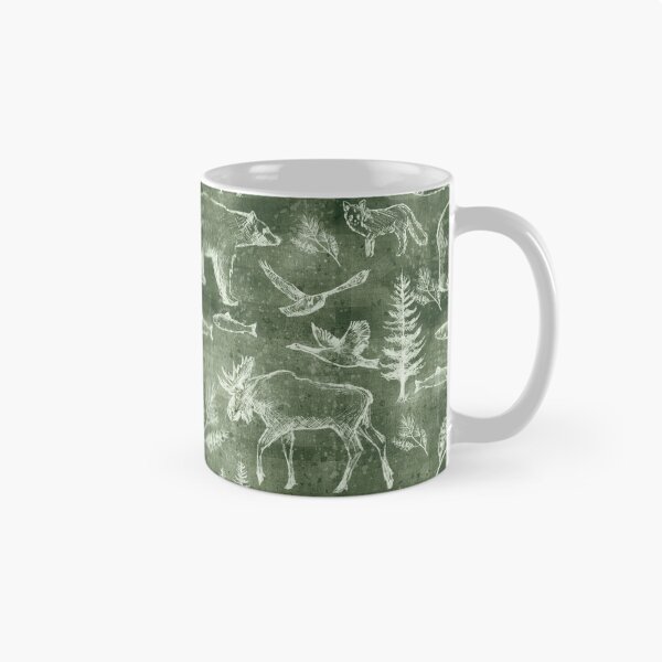 Item preview, Sketched Rustic Mountain Animals, Distressed Slate, Bear, Moose, Fish, Pine Trees, Birds, Fox Forest Green designed and sold by KimMarshall.