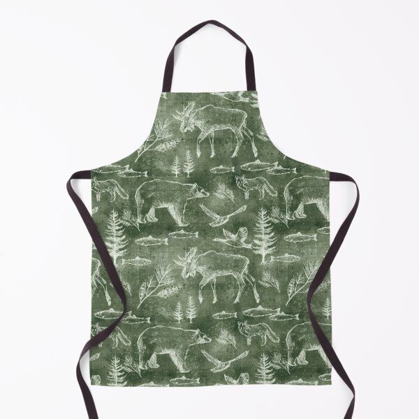 Item preview, Sketched Rustic Mountain Animals, Distressed Slate, Bear, Moose, Fish, Pine Trees, Birds, Fox Forest Green designed and sold by KimMarshall.