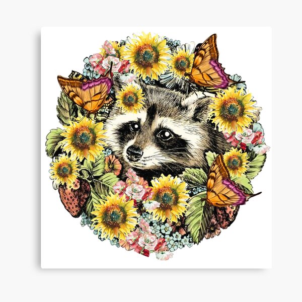 Panda poubelle de raton laveur avec art de papillon Impression sur toile