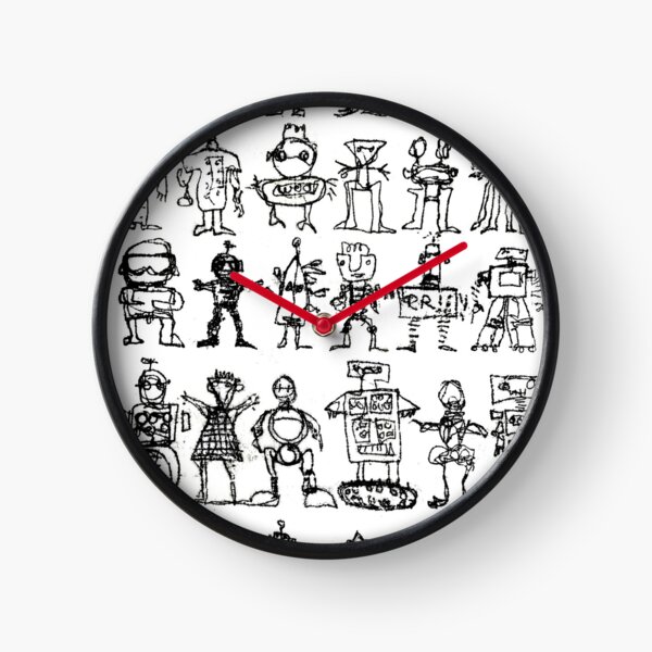 Robots and Aliens in Rows (transparent background) Clock