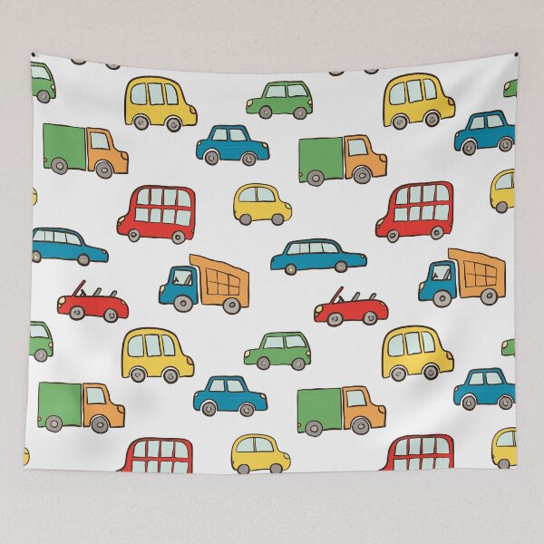 Item preview, pattern of hand drawn cute cartoon cars for kids design. illustration Set of cartoon cars, truck, bus designed and sold by Yevheniia Hulinska.