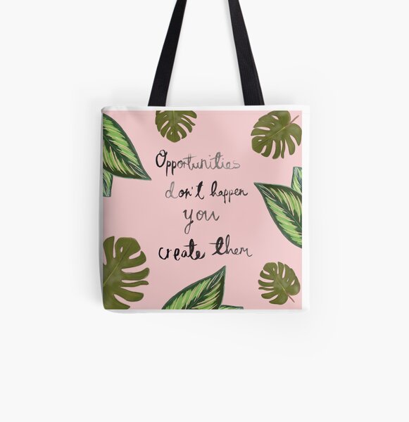 'Opportunities' Tropical pink and green print All Over Print Tote Bag