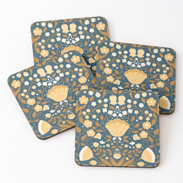 Item preview, Vintage blue and golden botanical symmetrical illustration designed and sold by Floral patterns and cute characters.