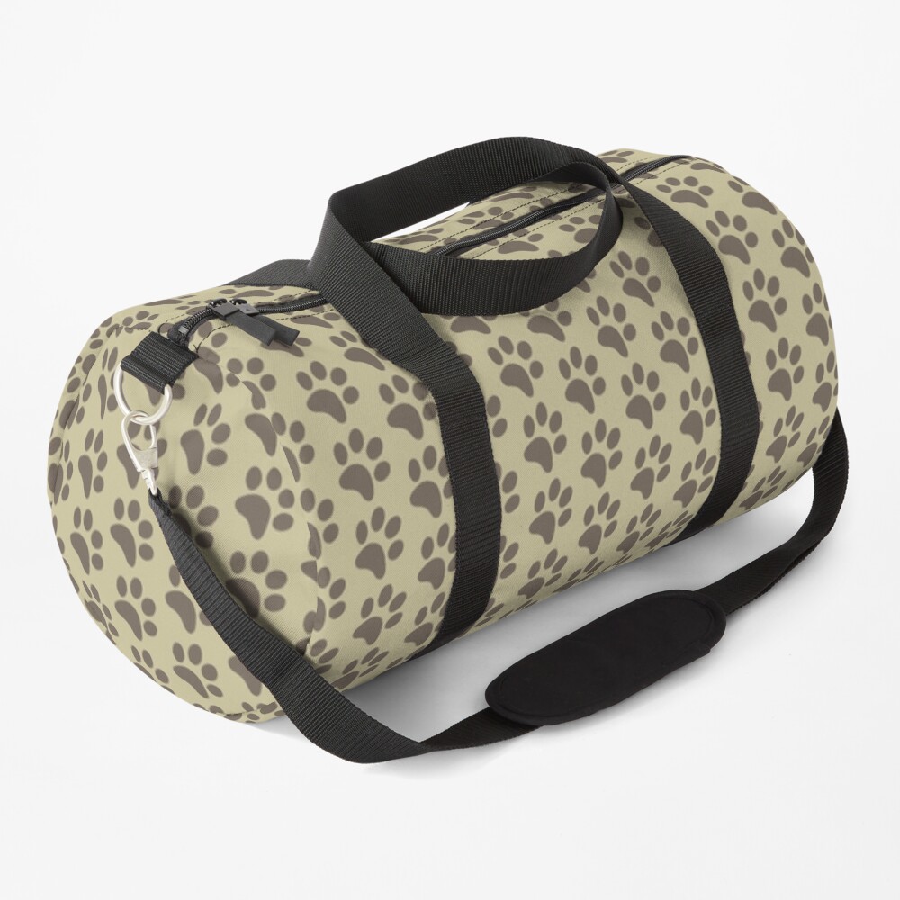 "Dog Paw Print Taupe White Pattern" Duffle Bag by CreativeTwins Redbubble