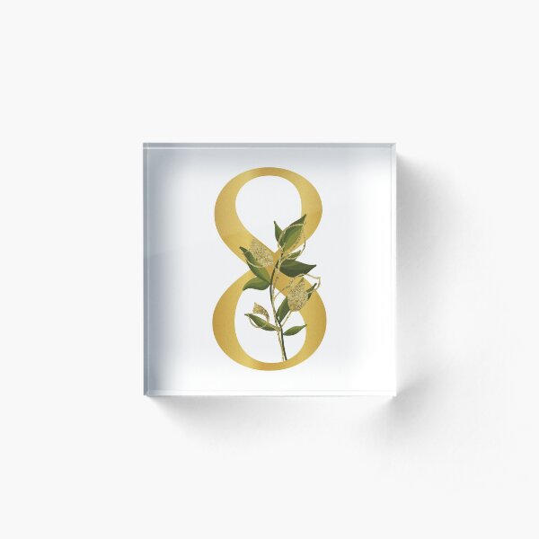 Floral Leaves Gold Number 8 Acrylic Block