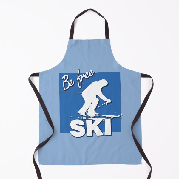 Item preview, Be Free Ski Text Quote White Downhill Alpine Skier Silhouette on Ski Level Intermediate Blue Square Blue Background designed and sold by Karen McFarland.