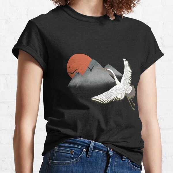 Aperçu de l'œuvre Art japonais chinois Crane Bird Nature créée et vendue par Wangfu-tees.