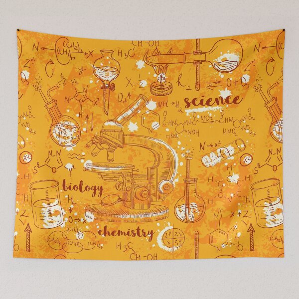 Item preview, Vintage seamless pattern old chemistry laboratory with microscope, tubes and formulas on aged paper background.  designed and sold by kateja.