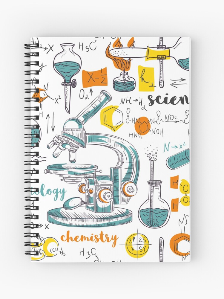 Cuaderno de espiral «Laboratorio viejo de la química del modelo inconsútil  de la vendimia con el microscopio, los tubos y las fórmulas.» de kateja |  Redbubble
