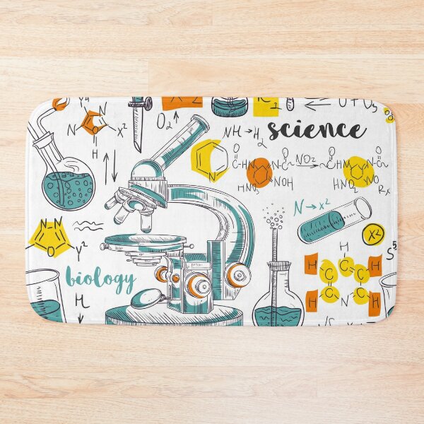 Vintage seamless pattern old chemistry laboratory with microscope, tubes  and formulas.