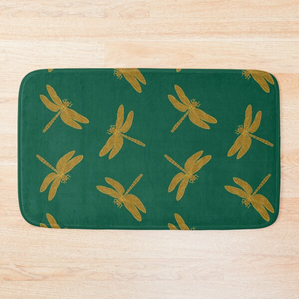 Dragonflies pattern (gold-emerald) Bath Mat