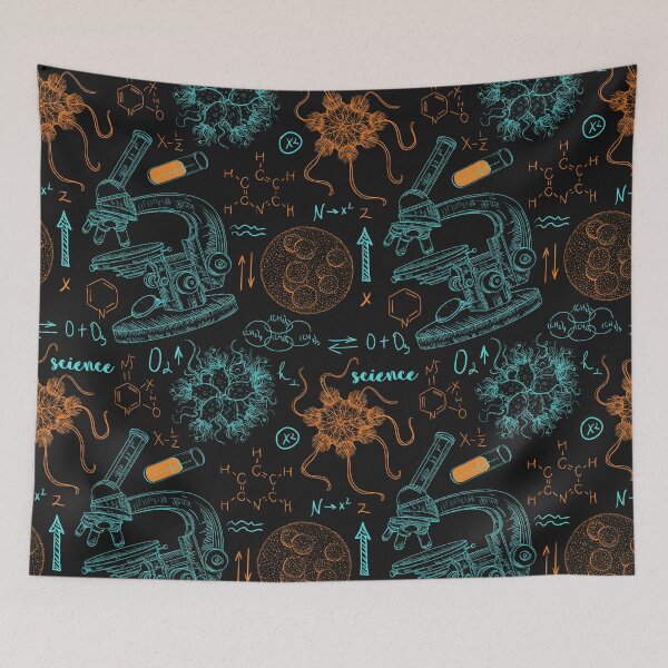 Item preview, Vintage seamless pattern old chemistry laboratory with microscope, tubes, formulas, microbes and viruses. designed and sold by kateja.