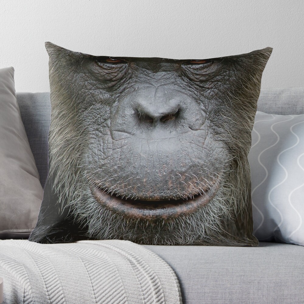 Smirk Gorilla Throw Pillow