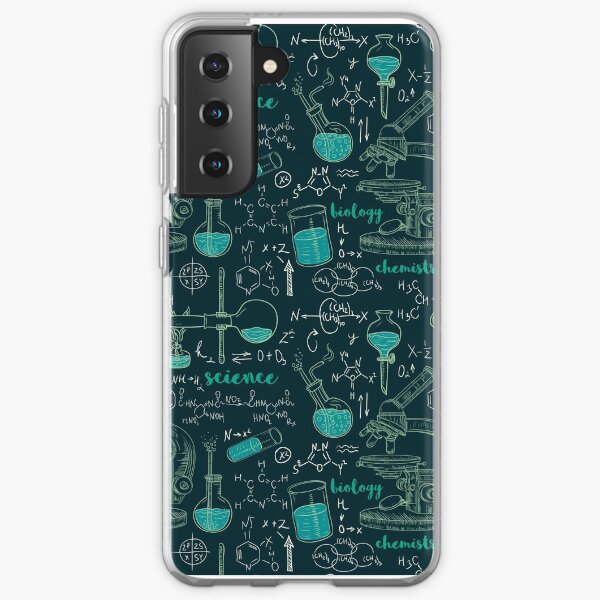 Vintage seamless pattern old chemistry laboratory with microscope, tubes and formulas. Samsung Galaxy Soft Case
