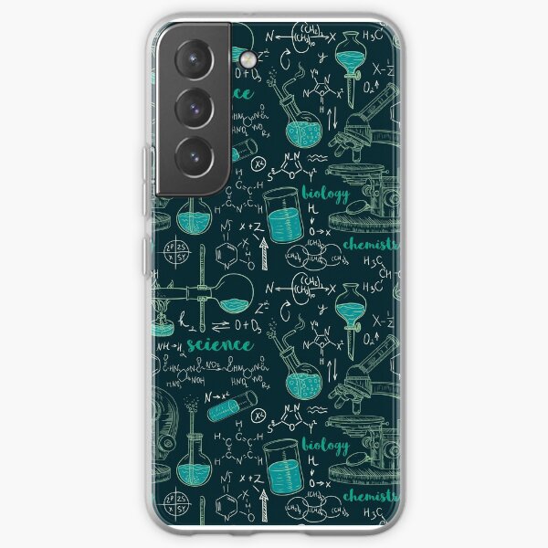 Vintage seamless pattern old chemistry laboratory with microscope, tubes and formulas. Samsung Galaxy Soft Case