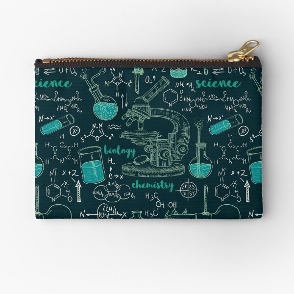 Vintage seamless pattern old chemistry laboratory with microscope, tubes and formulas. Zipper Pouch