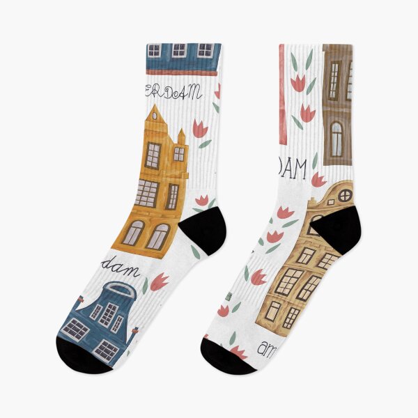 Item preview, Amsterdam. Seamless pattern with old historic buildings and traditional architecture of Netherlands. Windmill and houses with tulip flowers.  designed and sold by kateja.