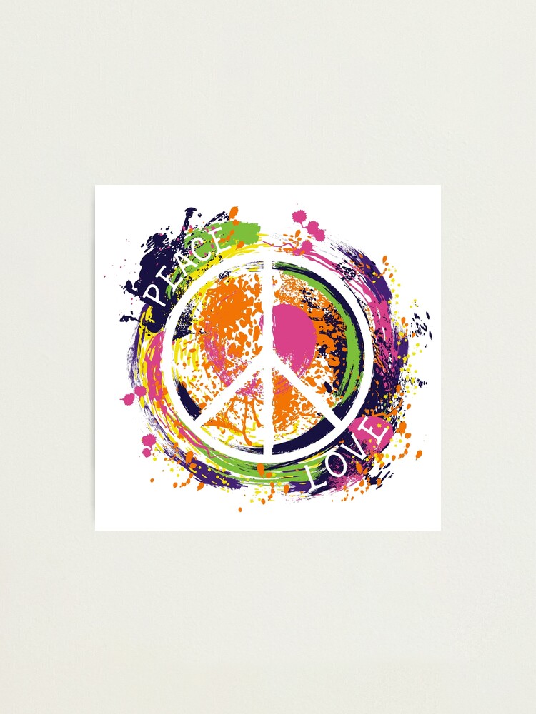 Hippie peace symbol. Peace and love. Colorful grunge style