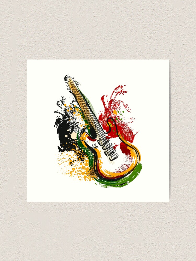 『classical guitar』蜜蝋画　イラスト　インテリア　絵画　ギター Electric guitar.