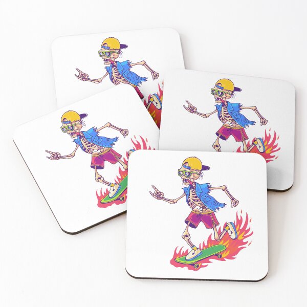 Item preview, Skeleton Skateboarder Mascot with Sign of the Horns Hand Sign. Skateboarding Illustration. designed and sold by Moloko88.