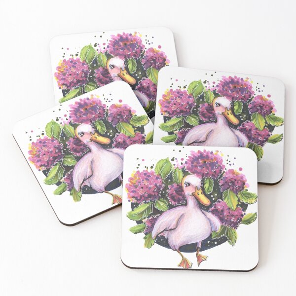 Item preview, Cute Duck in Violet Flowers hydrangea Markers with colorpens designed and sold by InessArt.