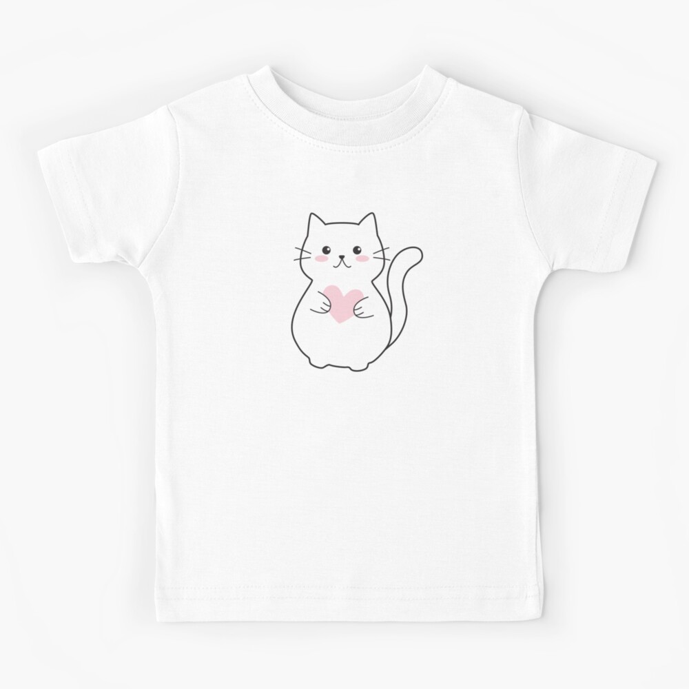 "Kawaii Cute Cat Holding Heart Kitty Neko Cat Lovers" Kids TShirt by