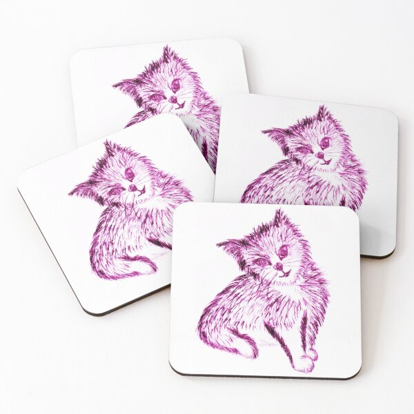 Item preview, Etched Print of Cute Purple Cat Drawing designed and sold by Mitsy Art.