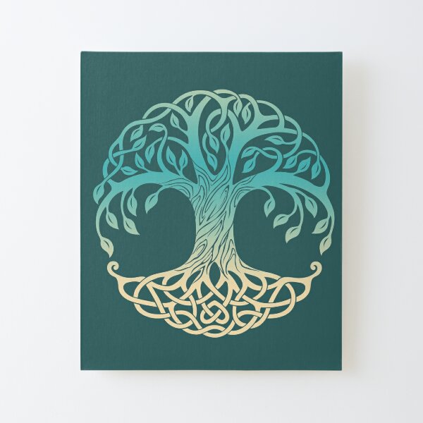 Yggdrasil Tree of Life Knotwork Square Canvas Wall Art – Blue Pagan