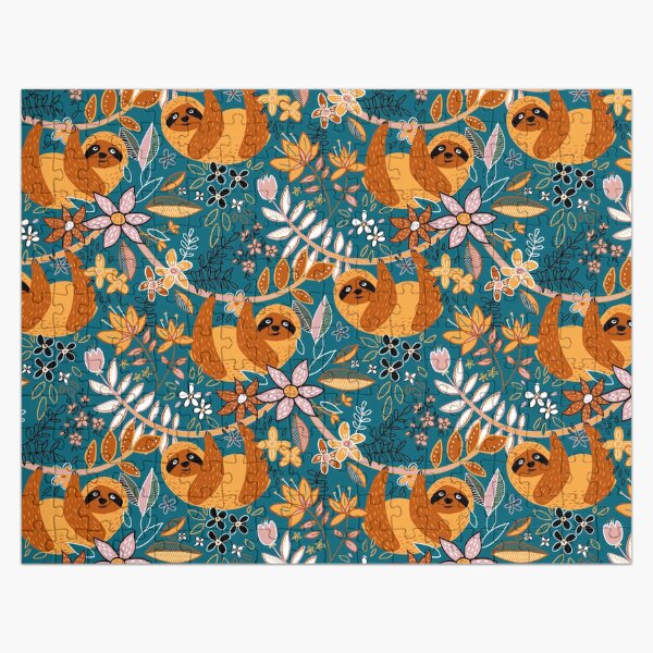 Happy Boho Sloth Floral Jigsaw Puzzle