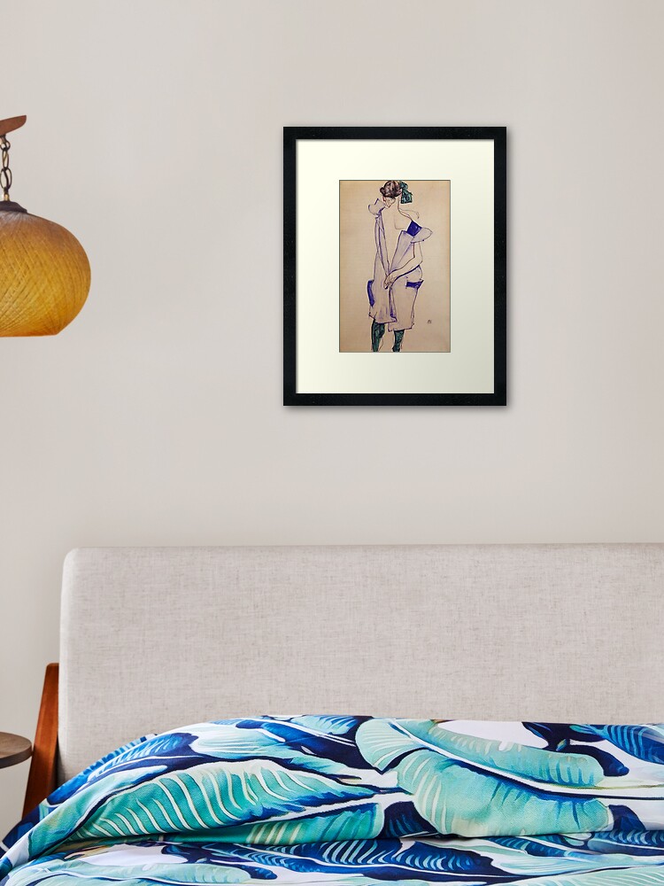 Egon Schiele - Standing Girl In A Blue Dress And Green Stockings Back View  1913" Framed Art Print for Sale by artcenter | Redbubble