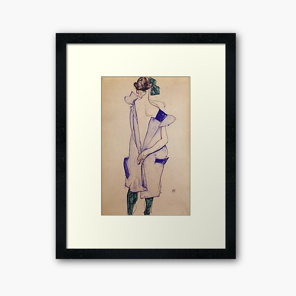 Egon Schiele - Standing Girl In A Blue Dress And Green Stockings Back View 1913 Framed Art Print