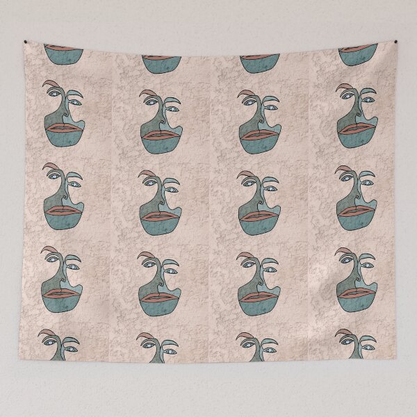 Item preview, Green Face design on a light rose background. decorating, interiors designed and sold by jayne0524.