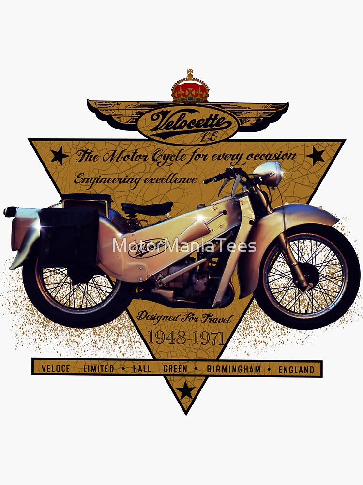 The Gorgeous Velocette LE Motorcycle Design By MotorManiac Sticker For Sale By MotorManiaTees