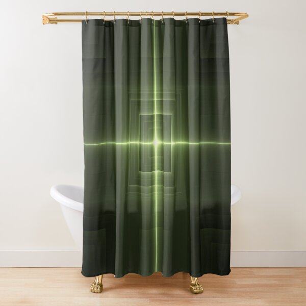 Striking Cross with Green Squares Fractal Artwork Shower Curtain