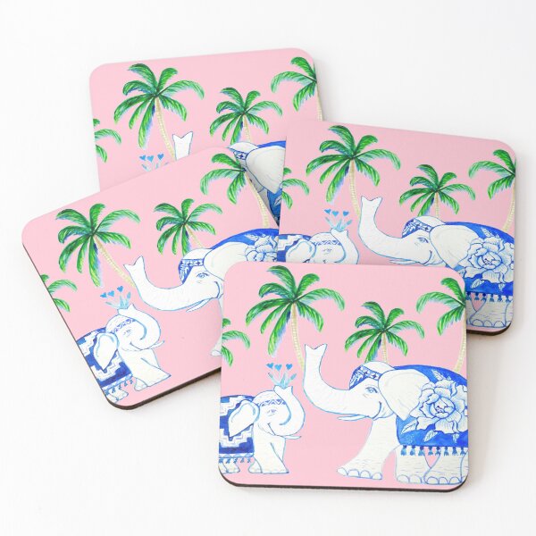 Item preview, Chinoiserie elephants with palms on pink designed and sold by MagentaRose.