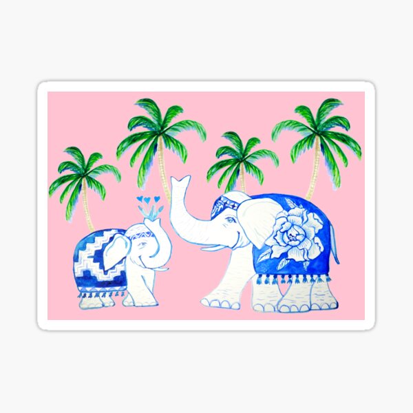 Chinoiserie elephants with palms on pink Sticker