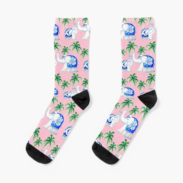 Chinoiserie elephants with palms on pink Socks