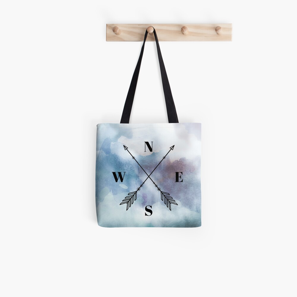 Blue Watercolour Nautical Compass Arrow Tote Bag