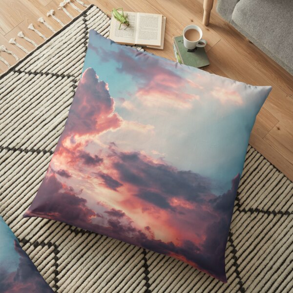 Blue sky, pink clouds Floor Pillow