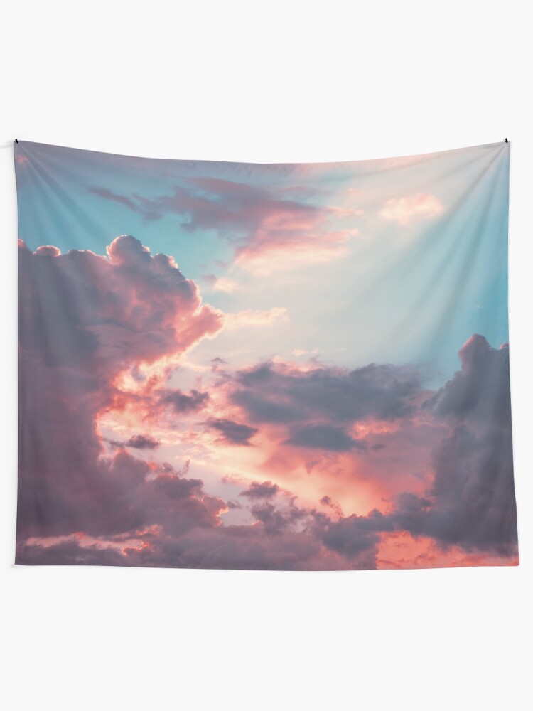 Alternate view of Blue sky, pink clouds Tapestry