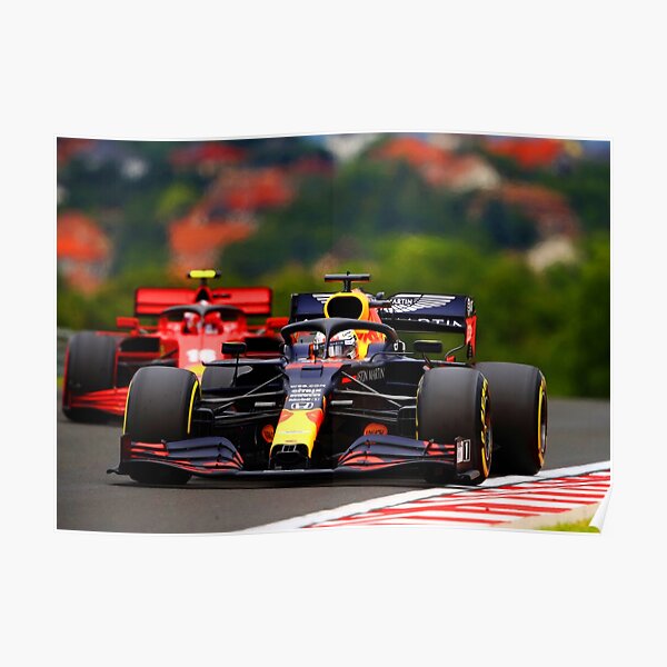 Max Verstappen in front of Charles Leclerc during the 2020 Hungarian Grand Prix Poster