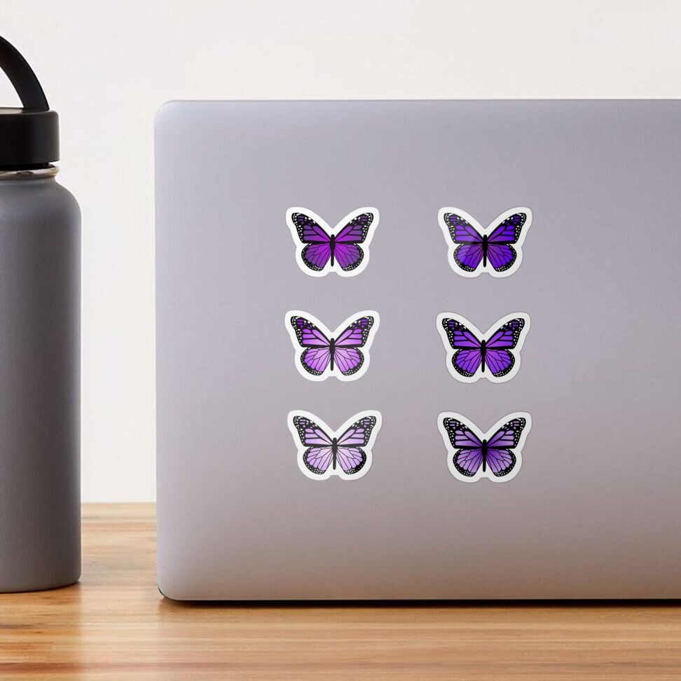 (Pack of 6) Purple Butterfly Sticker Decal | Waterproof | 3 inches | for  Laptop, Notebook, Water Bottle