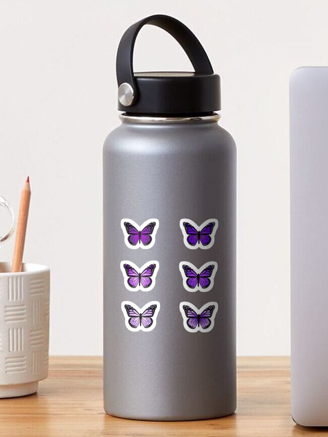 (Pack of 6) Purple Butterfly Sticker Decal | Waterproof | 3 Inches | for Laptop, Notebook, Water Bottle