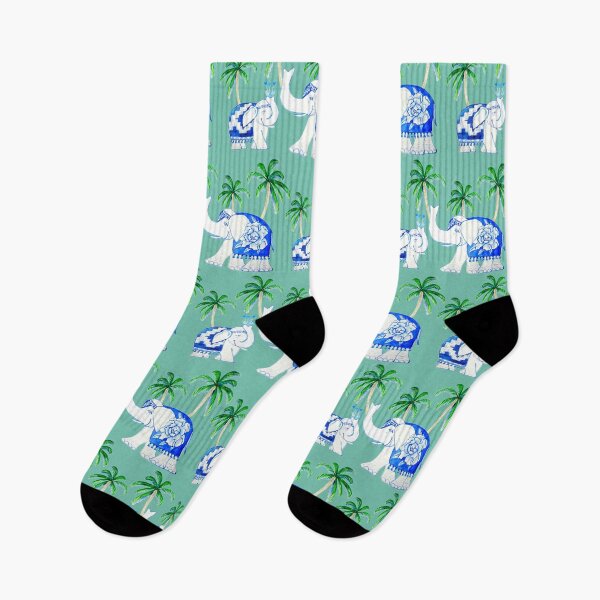 Item preview, Chinoiserie elephants on mint, blue and white porcelain elephants designed and sold by MagentaRose.