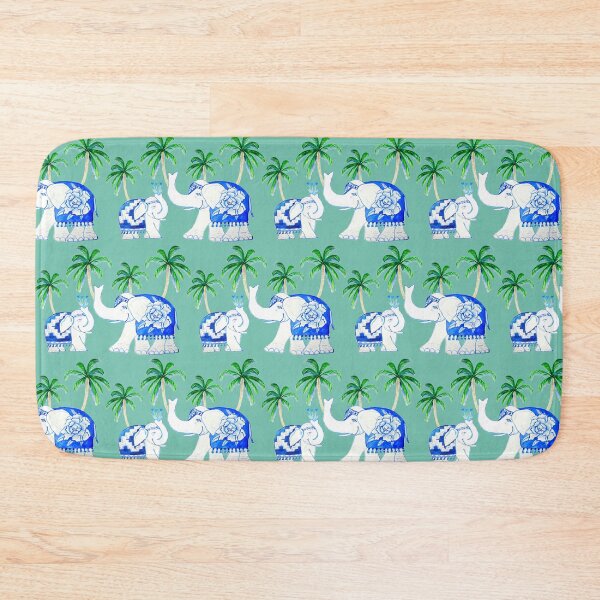 Item preview, Chinoiserie elephants on mint, blue and white porcelain elephants designed and sold by MagentaRose.