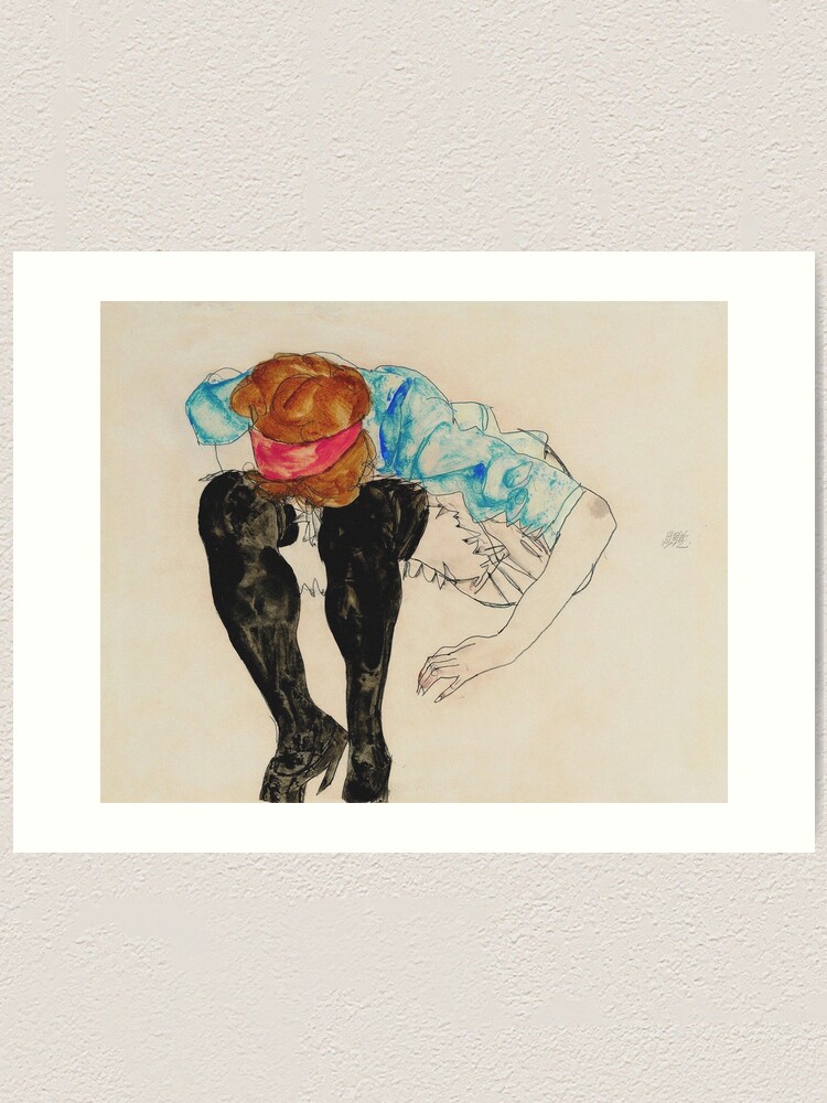 Egon Schiele - Blond Girl, Leaning Forward With Black