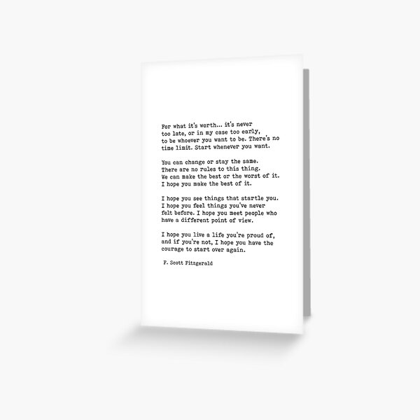 For What It's Worth, F. Scott Fitzgerald Quote Greeting Card