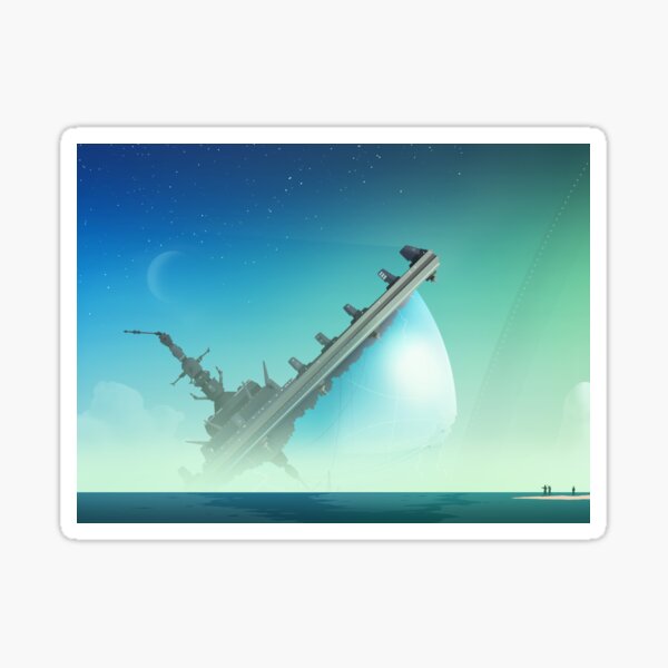 Crashed Space Station - Scifi art Sticker
