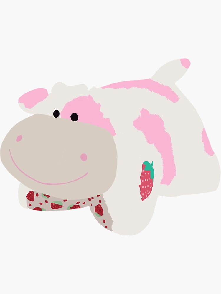 "Strawberry Cow Pillow Pet" Sticker for Sale by sunlightkisses Redbubble