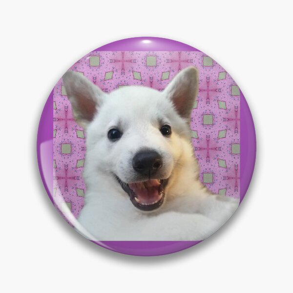 Item preview, White German Shepard Dog on pink background designed and sold by Sunny Creations.